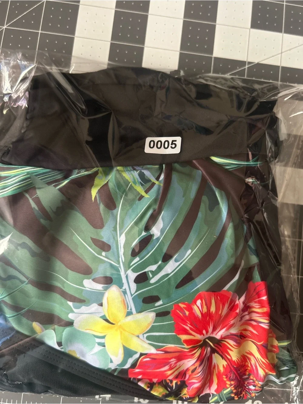 Tropical Floral Halter Black One-Piece Swimsuit